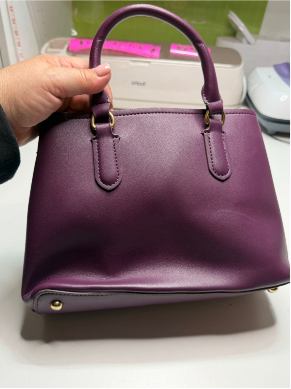 Women's Nanette Lepore Purple Satchel One Size with Gold Chain - Picture 3 of 9
